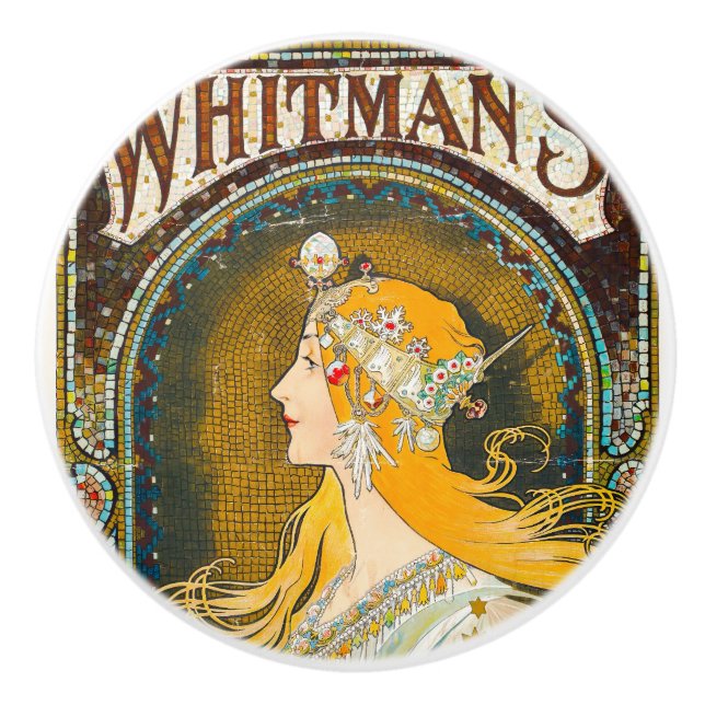 Pomo De Cerámica Alphonse Mucha vincula el anuncio de Whitman (Anverso)