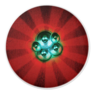 Pomo De Cerámica Altavoces musicales y ráfagas de sol rojas