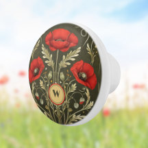 Amapolas Vintage Dorado Rojo Monograma Art Nouveau