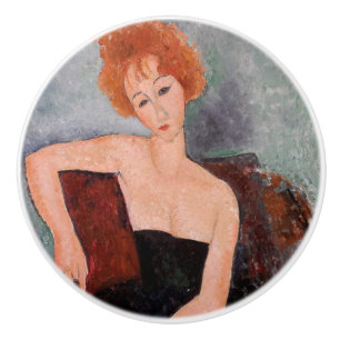 Pomo De Cerámica Amedeo Modigliani - Vestido nocturno Chica pelirro