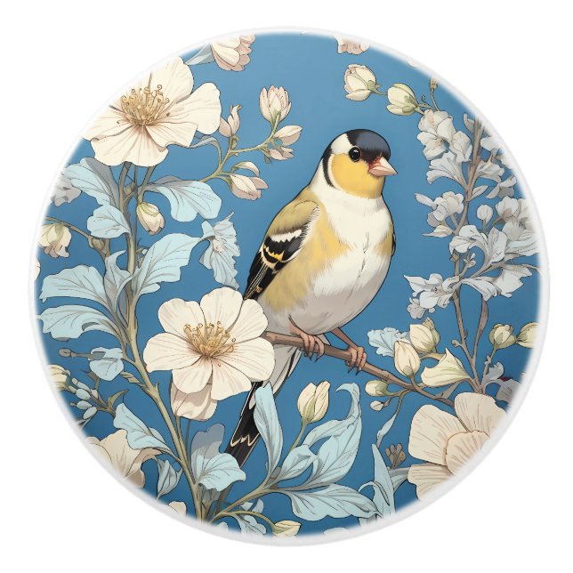 Pomo De Cerámica American Goldfinch William Morris Inspired (Anverso)