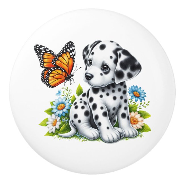 Pomo De Cerámica Amigos de Cute Dalmatian/Butterfly (Anverso)