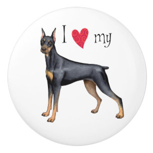 Pomo De Cerámica Amo a mi Doberman Pinscher
