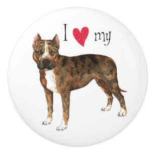 Pomo De Cerámica Amo a mi estadounidense Staffordshire Terrier