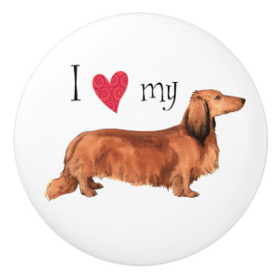 Pomo De Cerámica Amo mi Dachshund de pelo largo