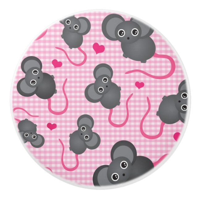 Pomo De Cerámica Amo mi modelo del ratón en rosa (Anverso)