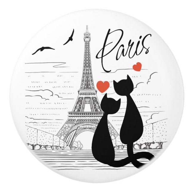 Pomo De Cerámica Amor al gato en París (Anverso)