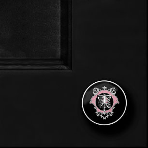 Pomo De Cerámica Amor gótico   Floral cardíaca rosa y negra de esqu