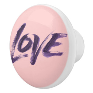 Pomo De Cerámica AMOR Palabra Púrpura Caligrafía Rosada Letras de