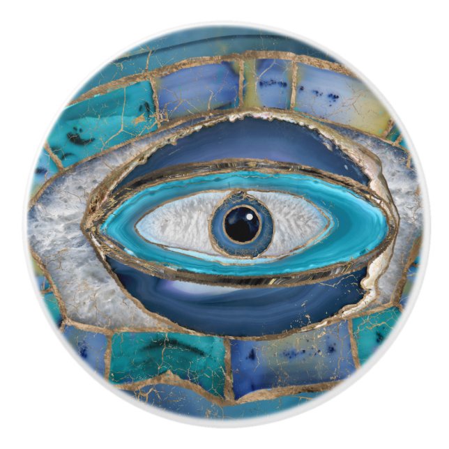 Pomo De Cerámica Amulet de ojos malvados Agate y oro (Anverso)
