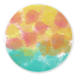 Pomo De Cerámica Amuleto de acuarela turquesa amarillo rosa