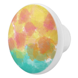 Pomo De Cerámica Amuleto de acuarela turquesa amarillo rosa