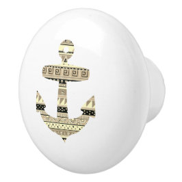 Pomo De Cerámica Anchor Beige Tribal Stripes Nautical Drawer