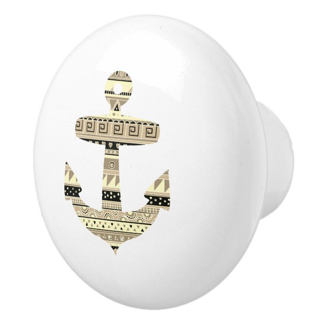 Pomo De Cerámica Anchor Beige Tribal Stripes Nautical Drawer (Derecha)
