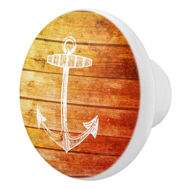 Pomo De Cerámica Anchor Faux Wood Naranja Nautical Drawer knob (Derecha)