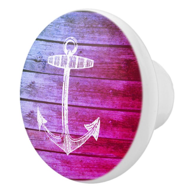 Pomo De Cerámica Anchor Faux Wood Purple Nautical Drawer knob (Derecha)