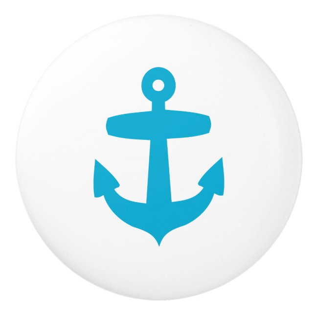 Pomo De Cerámica Ancla azul - océano náutico del mar del marinero (Anverso)