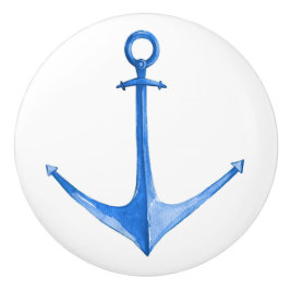Pomo De Cerámica Ancla de barco azul náutico rústico