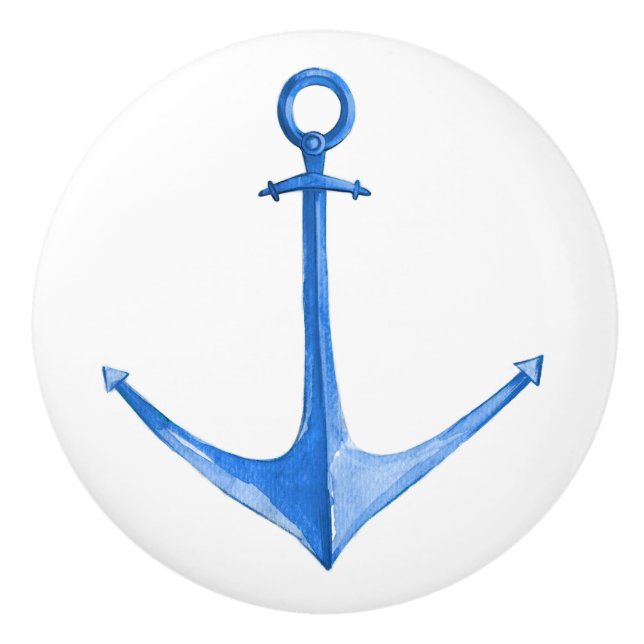 Pomo De Cerámica Ancla de barco azul náutico rústico (Anverso)
