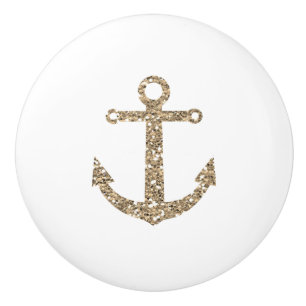 Pomo De Cerámica Ancla Purpurina de oro Nautical Glam Modern