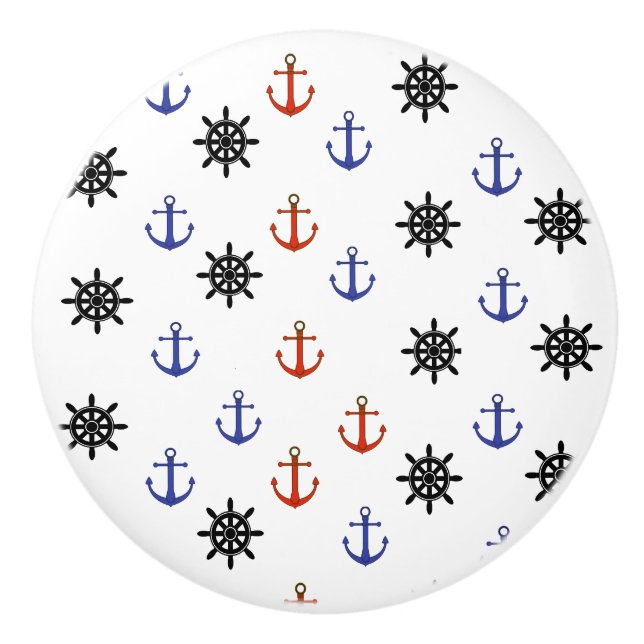 Pomo De Cerámica Anclaje rojo y azul Nautical Knob Gabinete temátic (Anverso)