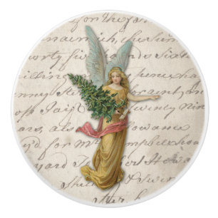 Pomo De Cerámica Ángel de árbol de Navidad antiguo recorte de papel