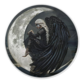 Pomo De Cerámica Ángel gótico sentado en la luna