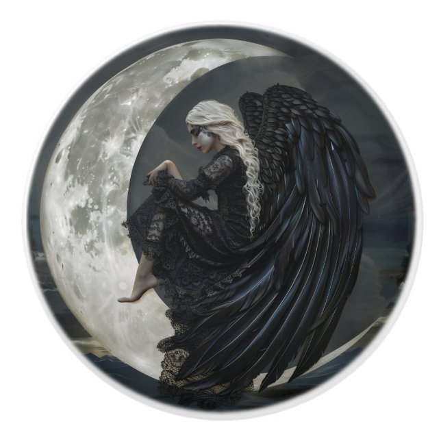 Pomo De Cerámica Ángel gótico sentado en la luna (Anverso)