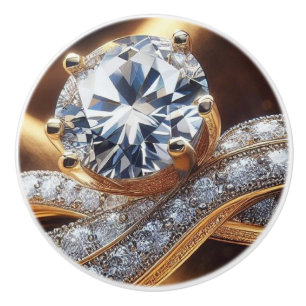 Pomo De Cerámica Anillo de Oro con Diamantes