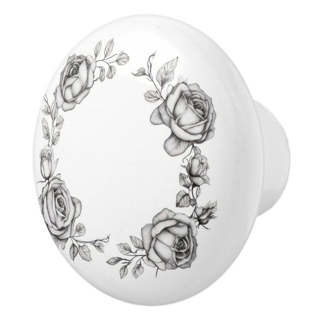 Pomo De Cerámica Anillo floral simple de rosas (Derecha)