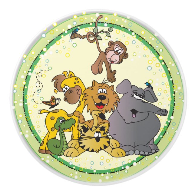 Pomo De Cerámica Animales de bebes de la jungla de Safari (Anverso)