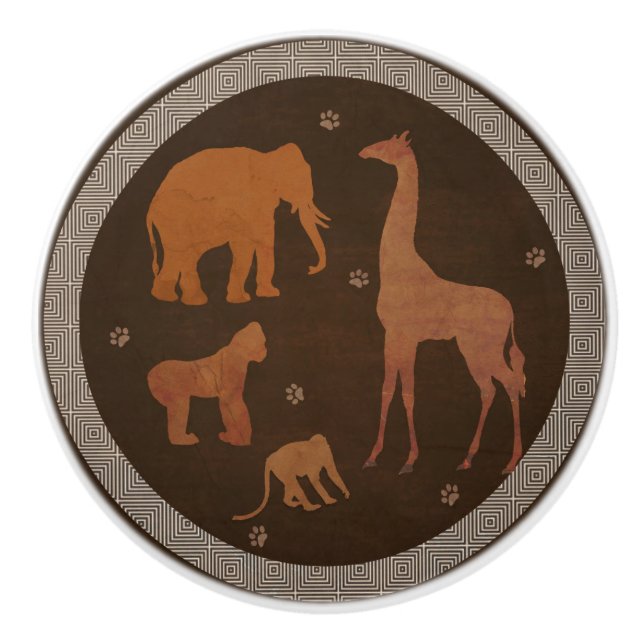 Pomo De Cerámica Animales de Safari Marrón Selva Zoológico (Anverso)