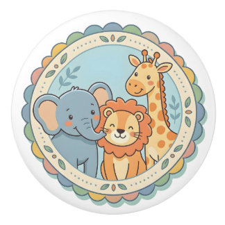 Pomo De Cerámica Animales de Safari Pastel Elefante León Jirafa