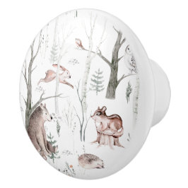 Pomo De Cerámica Animales del bosque acuarela