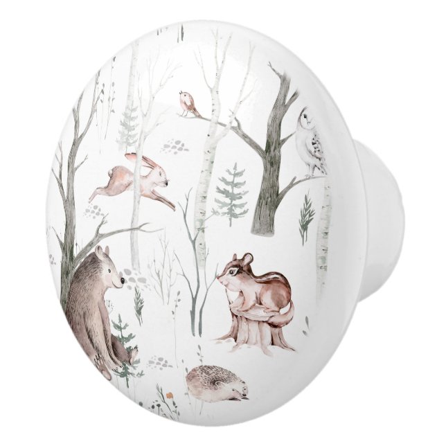 Pomo De Cerámica Animales del bosque acuarela (Derecha)