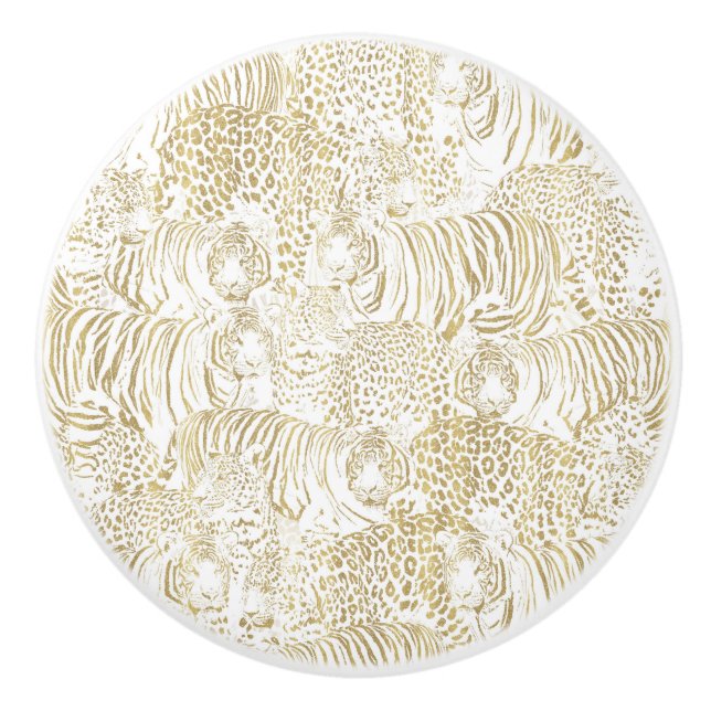 Pomo De Cerámica Animales del tigre leopardo dorado (Anverso)