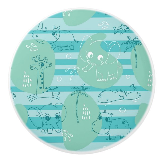 Pomo De Cerámica Animales lindos que juegan con agua 1 (Anverso)