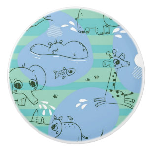 Pomo De Cerámica Animales lindos que juegan con agua 3