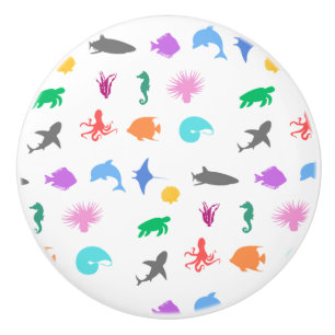 Pomo De Cerámica Animales marinos con estampado