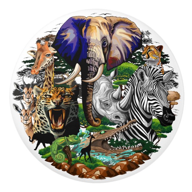 Pomo De Cerámica Animales salvajes de sabana africanos (Anverso)