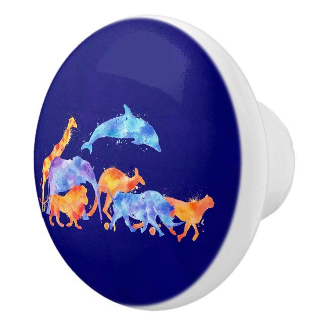 Pomo De Cerámica Animales salvajes que se unen a coloridas acuarela (Derecha)