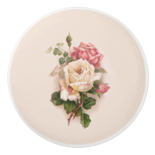 Pomo De Cerámica Antecedentes de rosas blancas/rosadas anticuadas