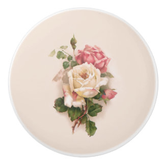 Pomo De Cerámica Antecedentes de rosas blancas/rosadas anticuadas