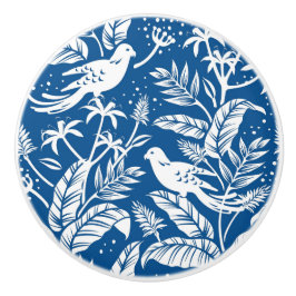Pomo De Cerámica Antiguo Chinoiserie Bird Floral Blue & White