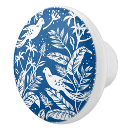 Pomo De Cerámica Antiguo Chinoiserie Bird Floral Blue & White