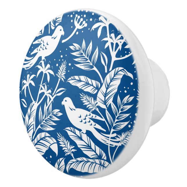 Pomo De Cerámica Antiguo Chinoiserie Bird Floral Blue & White (Derecha)
