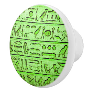 Pomo De Cerámica Antiguo grupo egipcio jeroglífico verde de cerámic