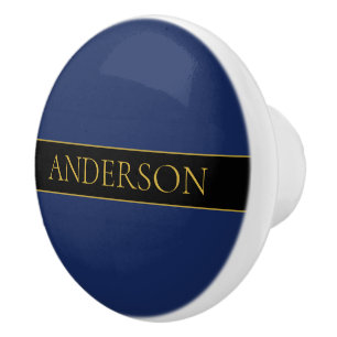 Pomo De Cerámica Apellido o empresa Navy Blue & Gold Name