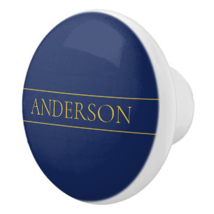 Pomo De Cerámica Apellido o empresa Navy Blue & Gold Name
