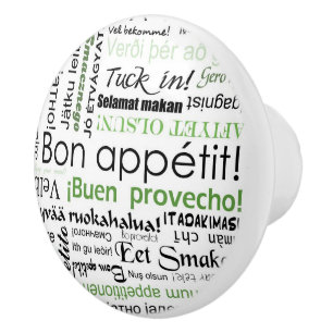 Pomo De Cerámica Appetit en muchas idiomas - cocina verde del Bon
